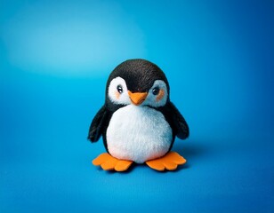 Fototapeta premium cute penguin doll with blue background