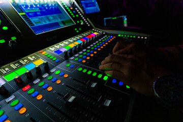 Closeup of sound control panel