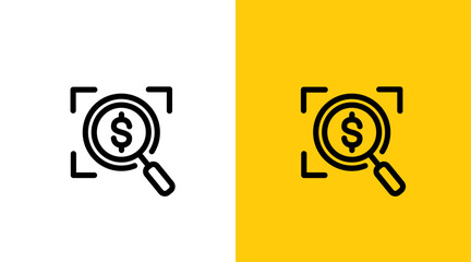 Magnifying glass and dollars cash money coin Logo Icon Symbol Vector Design. Simple Business logo icon design template