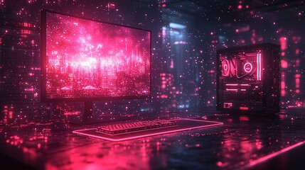 Obraz premium an abstract gaming pc illustration with neon lights