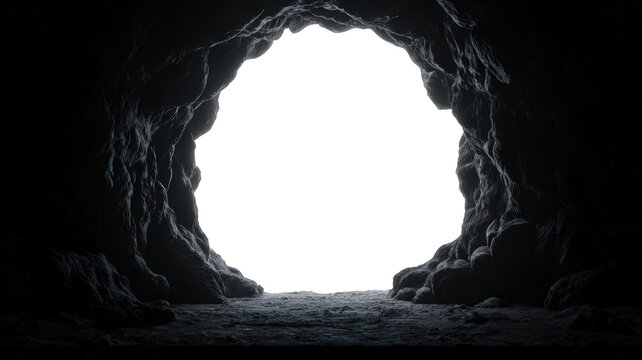 dark cave entrance reveals mysterious void, with textured rock formations surrounding opening. contrast between light and shadow creates intriguing atmosphere, inviting exploration