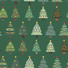 Seamless pattern Christmas gifts and trees, New Year. Vector