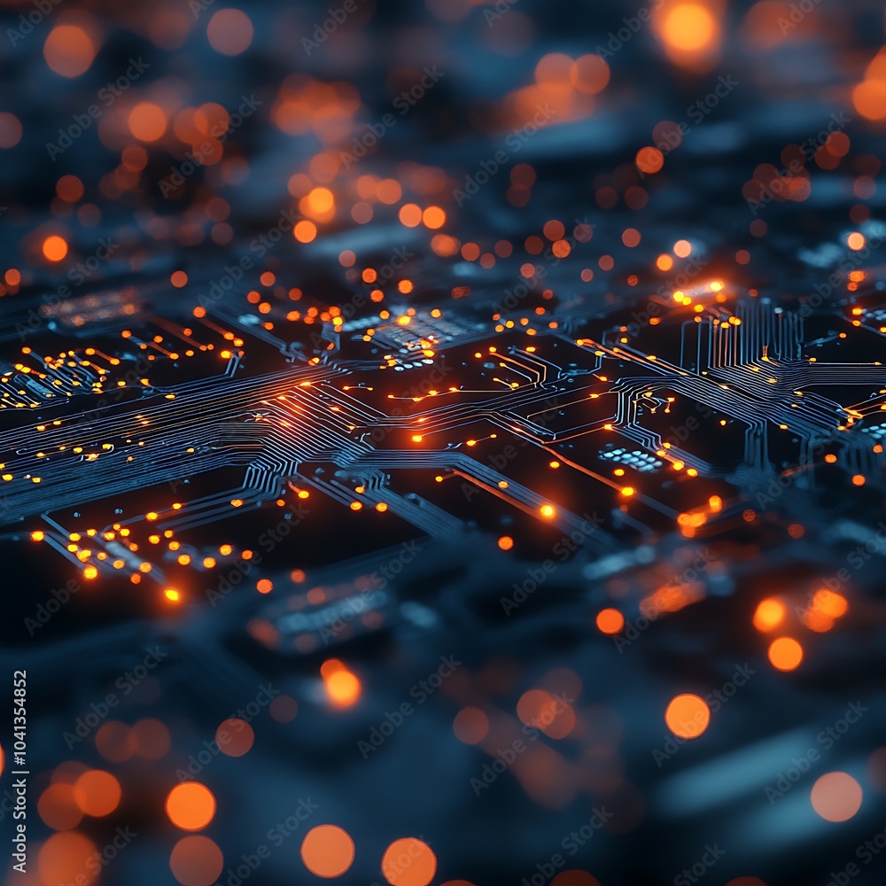 Poster technical printed circuit board featuring intricate pathways and connections