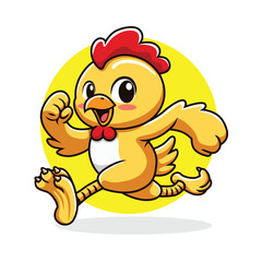 Happy Cartoon Chicken Mascot Illustration Running Fast