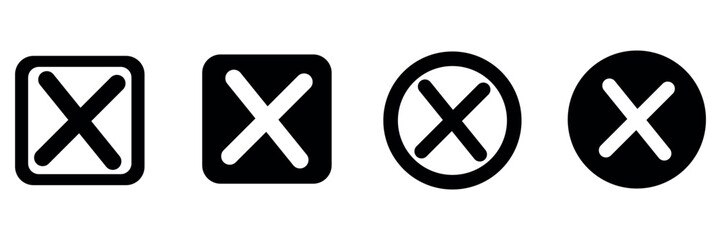 Obraz premium cross button. a series of black and white crossed boxes with a no sign. vector symbol on a transparent background.