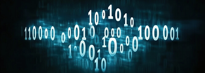 Obraz premium Abstract representation of binary code in a technology-themed background, emphasizing digital data processing and connectivity