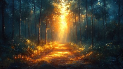 Fototapeta premium Golden Forest Path