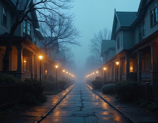 Foggy Street at Night.