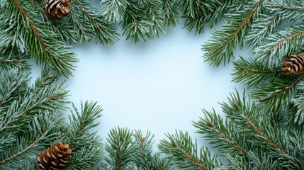 Snowy Pine Branches Festive Frame