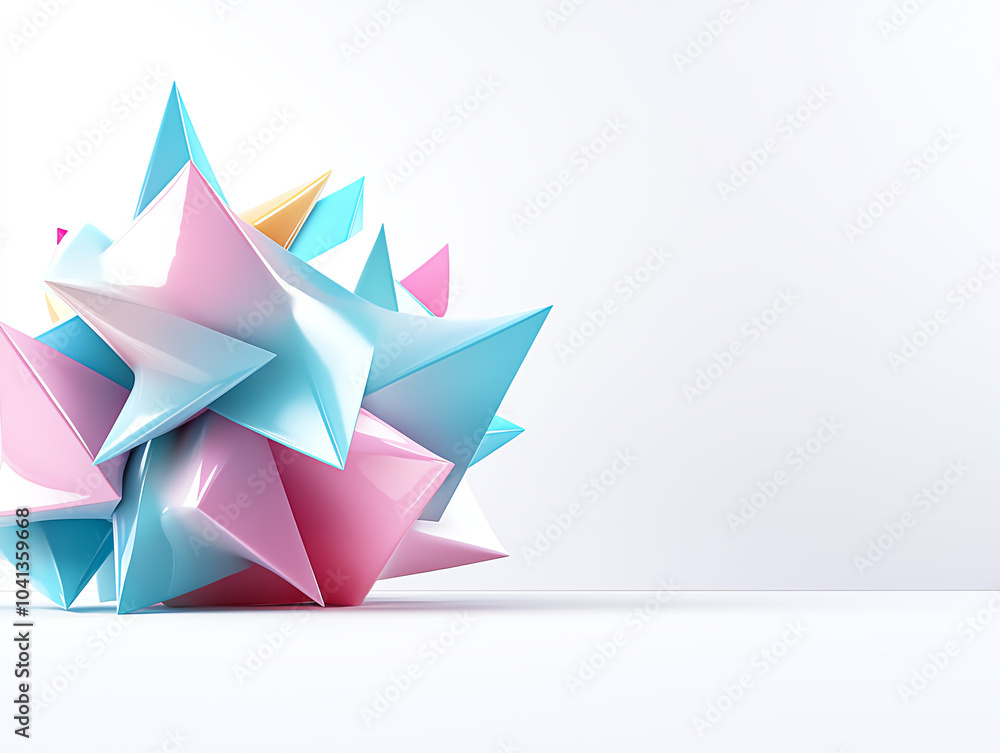 Poster vibrant cyan and magenta abstract geometric composition showcasing dynamic shapes and depth in moder