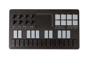 Small synth midi controller device for music production isolated no background cutout