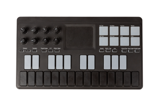 Small synth midi controller device for music production isolated no background cutout