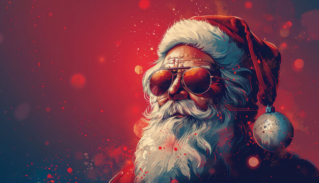 Cool santa claus in sunglasses with retro style and festive vibes
