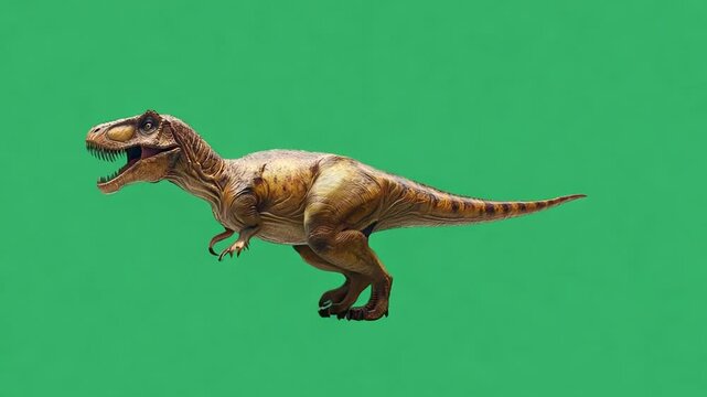 tyrannosaurus rex dinosaur walking side view on green screen, t rex walking realistic animation, generative ai