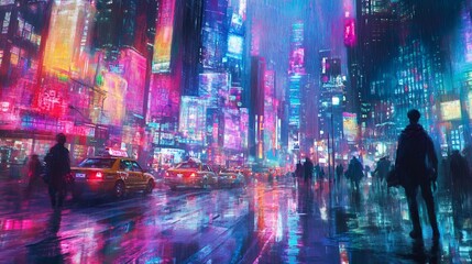Neon Cityscape in the Rain