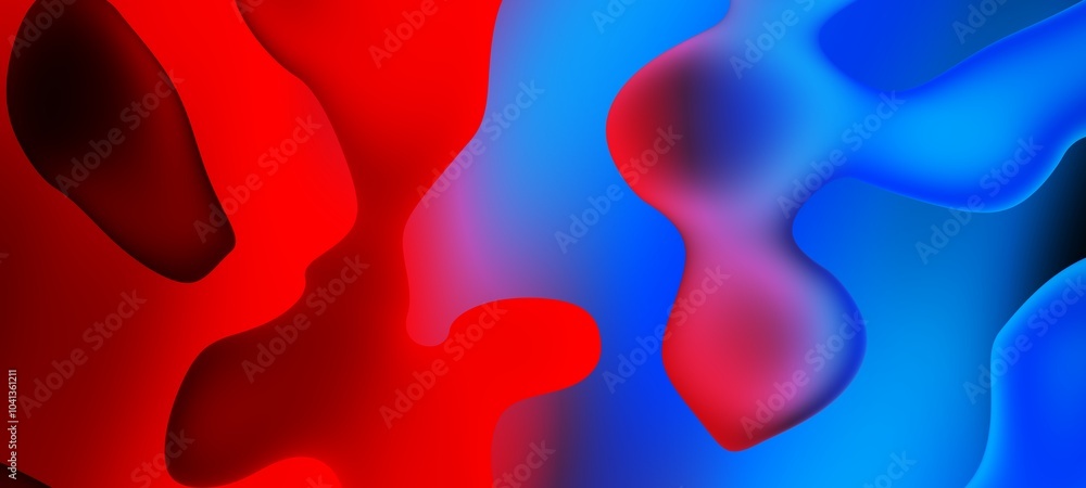 Poster abstract blue and red liquid wavy shapes futuristic banner. glowing retro waves wide background