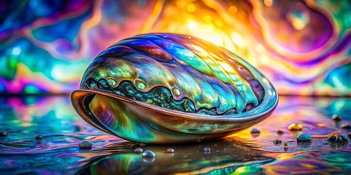 Luxurious Double Exposure Photography of New Zealand Paua Shell Haliotis Iris Close-Up with Distorted Background for Elegant and Opulent Designs