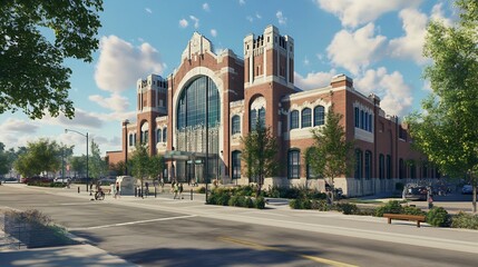 Naklejka premium Renovated Brick Building with Glass Fa