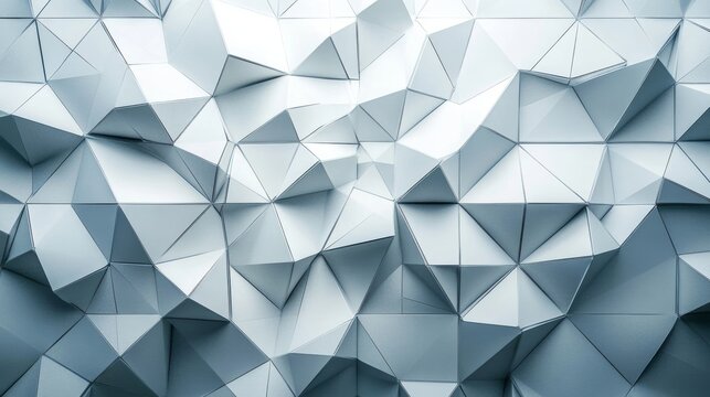 Abstract geometric pattern with three-dimensional triangular shapes in shades of blue and white, creating a modern and dynamic visual effect.
