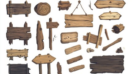 Fototapeta premium Variety of Rustic Wooden Planks and Signs Collection