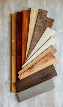 Wood flooring samples arranged in fan shape.