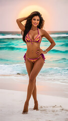 Obraz premium Brown woman in bikini on the beach South Asian woman in bikini 