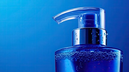 Obraz premium Clean Blue Liquid Soap Dispenser on Vibrant Background