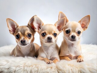 Obraz premium Adorable Chihuahua Puppies on White Studio Background for Conceptual Photography, Cute Animal Banner, Pet Lovers, Dog Photography, Puppy Portraits, Studio Shoot