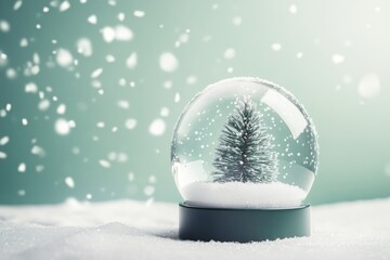 Minimalistic Modern 3D Snow Globe with Pine Tree Centerpiece Reflecting Winter Holiday Magic