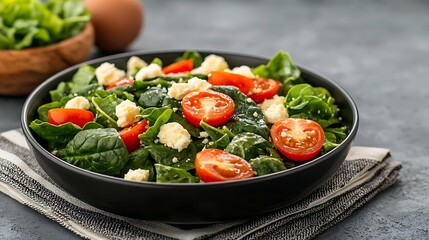Fresh and vibrant spinach salad with cherry tomatoes and feta cheese for healthy eating ideas and delicious recipes