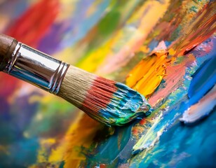 Fototapeta premium Paintbrush applying color to a canvas, representing artistry, creativity, and painting techniques.