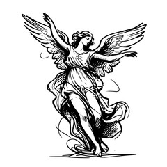 artistic line art depiction of an angel, highlighting peaceful presence and celestial essence black vector