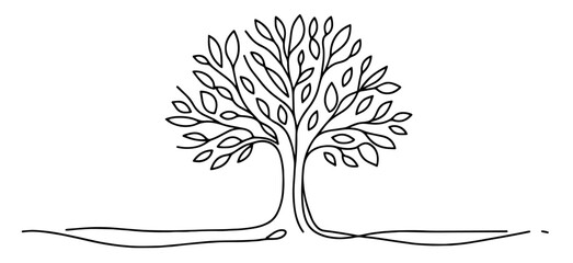 minimalist line art depiction of a tree, capturing its organic beauty and natural form black vector
