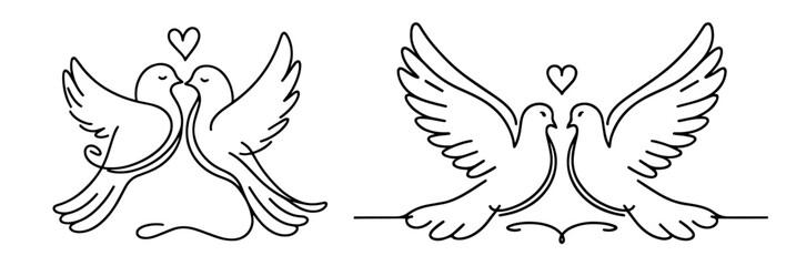 Obraz premium simple minimalist monoline doves for wedding decor black vector
