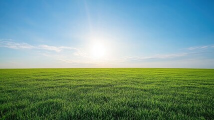 Obraz premium Bright Green Field Under Clear Blue Sky
