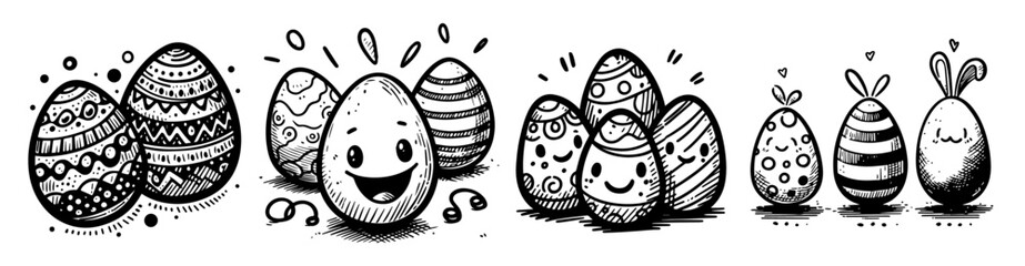easter eggs set in line art sketch style coloring page black vector