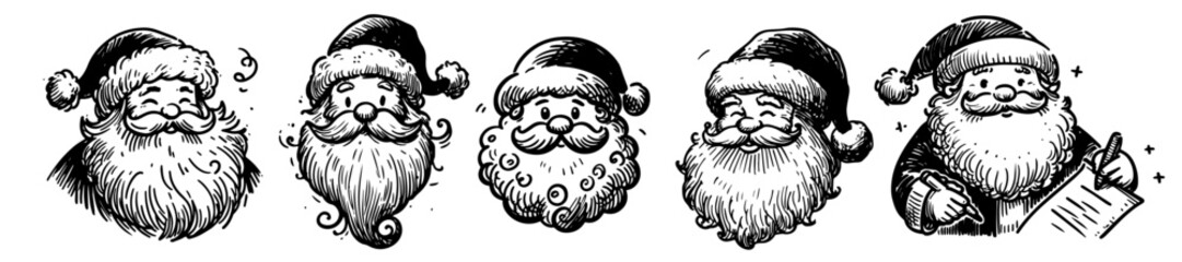 cartoon style santa claus with playful expression hand-drawn black vector