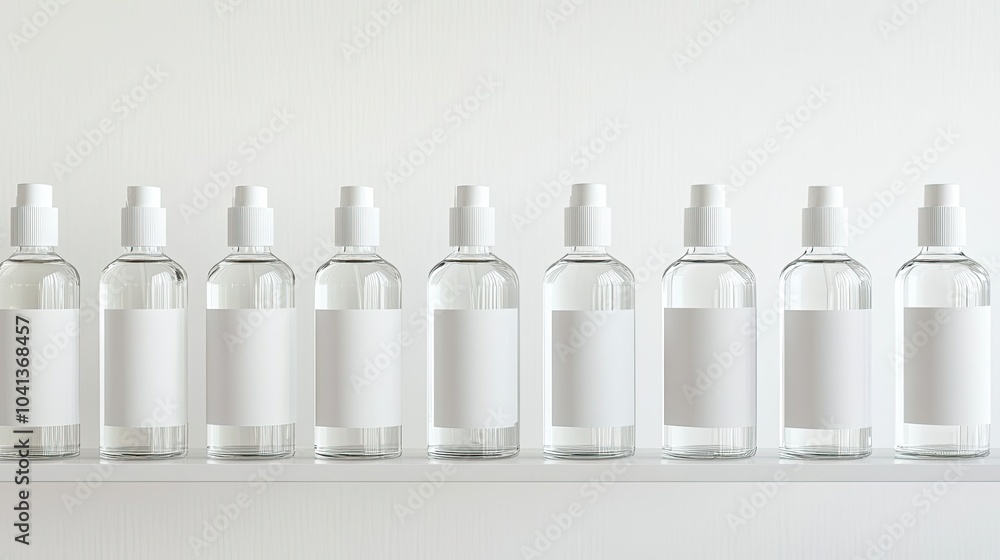 Poster clear bottles on white shelf for product display