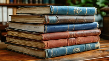 Stack of business books and documents on a desk