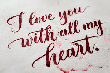 A heartfelt message reads "I love you with all my heart" in elegant, red script on a cream background.