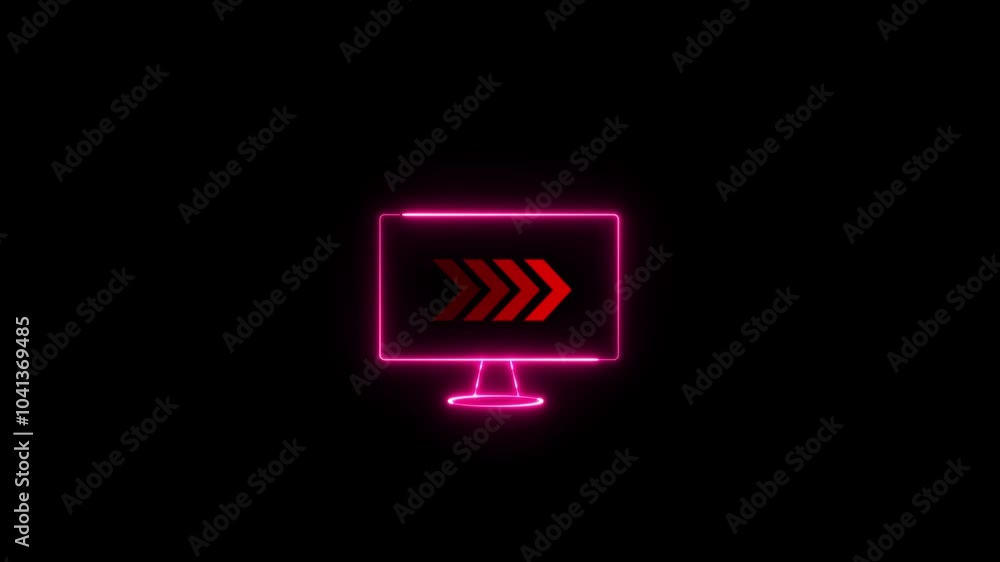 Poster glowing neon abstract right side neon arrow icon animation. animated video of moving right arrow on 