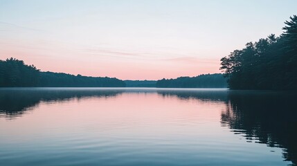 Fototapeta premium Serene Sunset Reflection Over Calm Lake