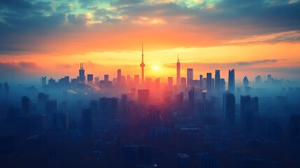Fototapeta premium Growing city skyline with cranes and ongoing construction symbolizing infrastructure development business expansion and the strategic opportunities that arise in evolving markets