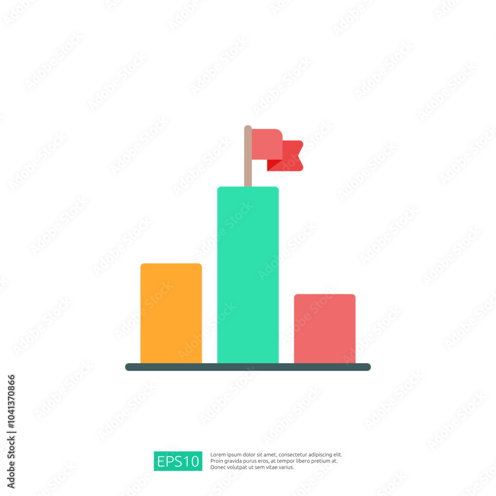 Aufkleber a minimalist graphic representation of a bar chart with three vertical bars and a flag on the talles
