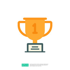 The image features a simple, stylized trophy with the number one on it, symbolizing achievement and success. It has a vibrant orange color and a gray base.