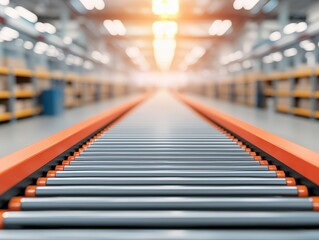Fototapeta premium Enhancing efficiency in automated storage systems with advanced conveyor belts for optimal production performance