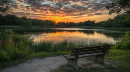 Serene Sunset Over a Tranquil Lake