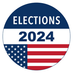Round sticker with USA flag for the 2024 presidential elections