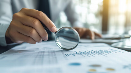 Auditor Reviewing Financial Statements with Magnifying Glass