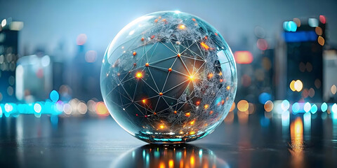 Soft Abstract Holographic Business Presentation in Modern Office Environment with Engaged Team Members and Ample Copy Space for Text or Branding in Stock Photo Concept